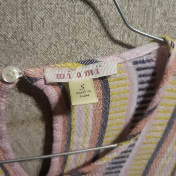 Miami 100% Rayon Yellow & Pink Striped Bell Sleeve Top Boho Artistic Bohemian Sm - Picture 3 of 7